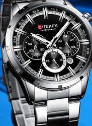 Curren Analog Watch for Men with Alloy Band, Water Resistant and Chronograph, J4056-5-KM, Silver-Black