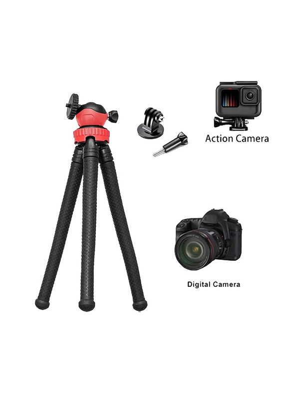 3 in1 Flexible Tripod with Adapter and Long Screw Camera Stand for Gopro Hero 9 /8/7/6/5/AKASO/SJCAM/YI/DJI Osmo Action/DSLR Canon, Nikon, Sony Camera, Black