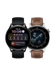 2-Piece Replacement Soft Silicone And Leather Strap for Huawei Watch GT3, Black/Brown
