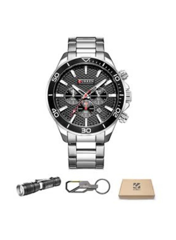 Curren Analog Watch for Men with Metal Band, Water Resistant and Chronograph, 8309, Black-Silver