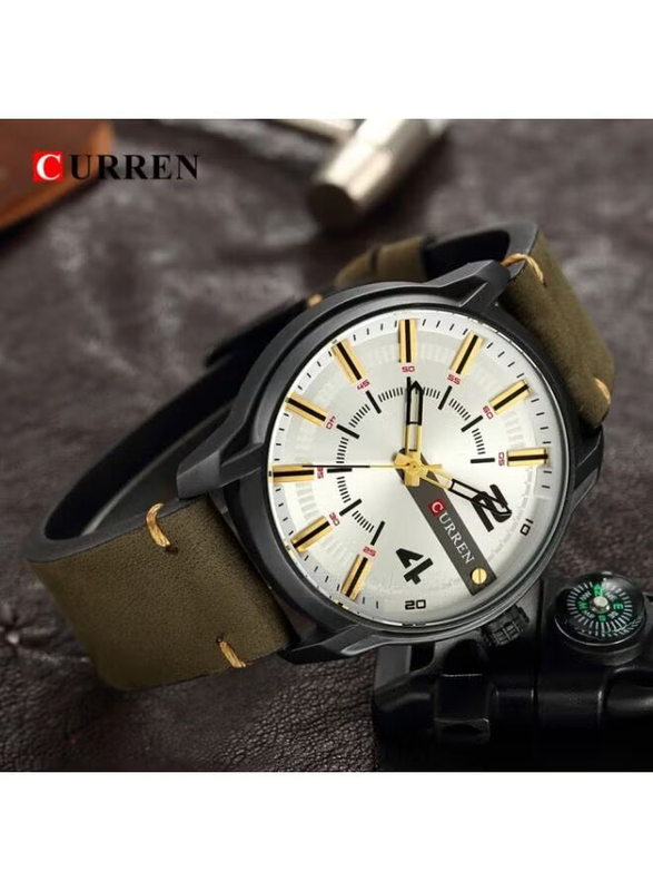 Curren Analog Watch for Men with Leather Band, Water Resistant, M-8306-6, Brown-Grey