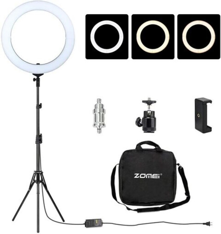 Zomei Dimmable LED Ring Light for Universal Mobile Phones, White/Black