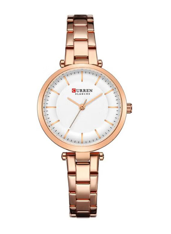 Curren Casual Analog Watch for Women with Stainless Steel Band, Water Resistant, J4170RGW-KM, Gold-White