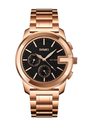 SKMEI Analog Watch for Men with Stainless Steel Band, Water Resistant and Chronograph, Rose Gold-Black