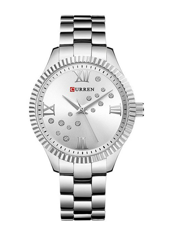 Curren Analog Watch for Women with Stainless Steel Band, Water Resistant, 9009, Silver