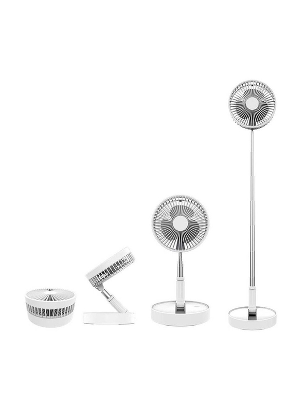 USB Rechargeable Battery Portable Height Adjustable Folding Mini Desk Fan and Standing Fan, White
