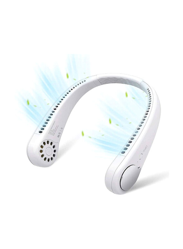 Rabos Portable USB Rechargeable Hands Free Bladeless 360° Cooling Neck Fan with 3 Wind Speed for Outdoor & Indoor, White