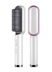 Professional 2-in-1 Hair Straightener Brush With Built In Comb, White/Black