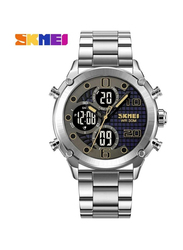 SKMEI Analog + Digital Watch for Men with Stainless Steel Band, Water Resistant, Silver-Grey