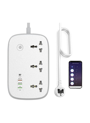Jbq 2-Meter 30W USB-C, USB-A 4 Fast Wi-Fi Smart Power Strip Extension Cord Surge Protector Multi Plug Socket with 3 Universal Electrical Outlets, White