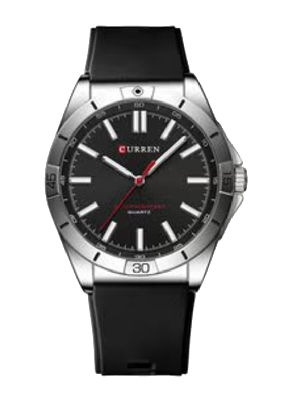 Curren Analog Watch for Men with Silicone Band, Water Resistant, Black