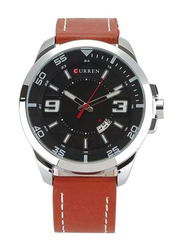 Curren Analog Watch for Men with Leather Band, Water Resistant, M-8213-2, Brown-Black