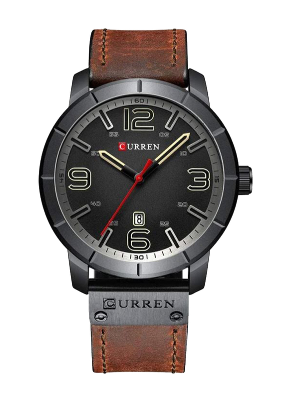 Curren Analog Watch for Men with Leather Band, Water Resistant, 8327, Brown-Black