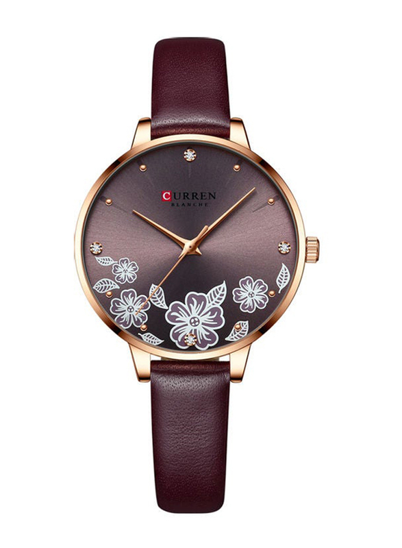 Curren Analog Watch for Women with Leather Band, J-4896BU, Burgundy