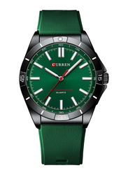 Curren 2023 Analog Watch for Men with Silicone Band, Water Resistant, Green