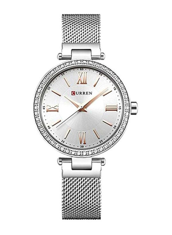 Curren Analog Watch for Women with Stainless Steel Band, Water Resistant, WT-CU-9011-SLD2, Silver