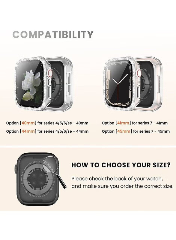 Diamond Guard Shockproof Frame Case Cover for Apple Watch 45mm, 2 Pieces, Clear/Black