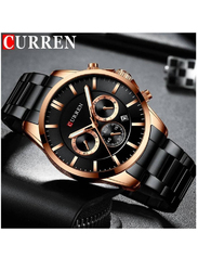 Curren Analog Watch for Men with Stainless Steel Band, Water Resistant and Chronography, N447333732A, Black-Black