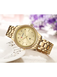 Curren Analog Wrist Watch for Girls with Stainless Steel Band, Water Resistant, C9010L-2, Gold