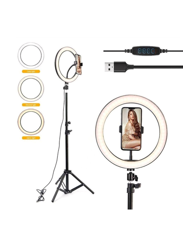 10-inch Adjustable Brightness Ring Light with Tripod Stand for Making Tiktok Video, Black