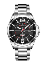 Curren Analog Watch for Men with Metal Band, Water Resistant, 8271, Silver-Black