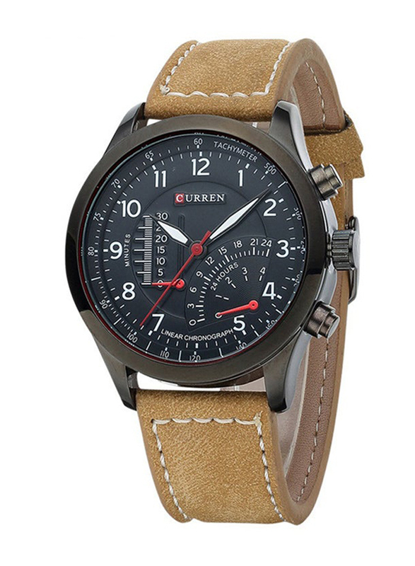Curren Analog Watch for Men with Leather Band, Chronograph, SW0122, Black-Beige