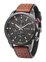 Curren Analog Watch for Men with Leather Band, Water Resistant and Chronograph 8250, Black-Brown