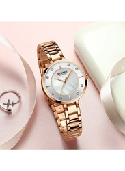 Curren Analog Watch for Women with Alloy Band, Water Resistant, 9051, Rose Gold-White