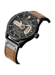Curren Analog Watch for Men with Leather Band, M-8301-2, Black-Brown
