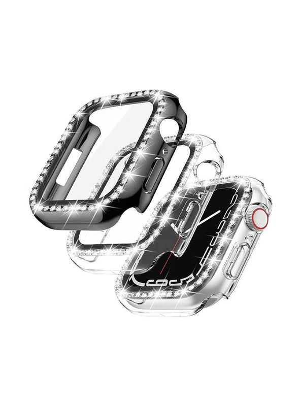 Diamond Guard Shockproof Frame Case Cover for Apple Watch 41mm, 2 Pieces, Clear/Black