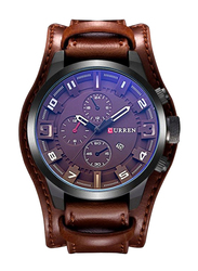 Curren Analog Watch for Men with Leather Band, Water Resistant and Chronograph, 8225, Brown-Black