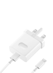 3-Pin UK Plug Fast Charging Adapter with Type-C Data Cable, White