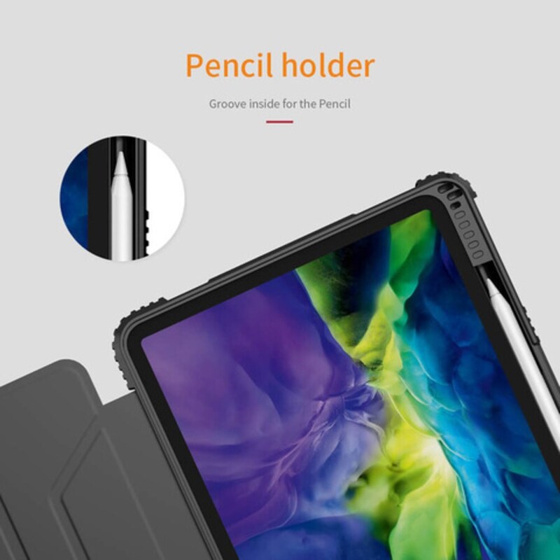 Nillkin Apple iPad Pro 12.9-inch 4th Gen 2020 Auto Sleep Wake Function Full Protective PU Leather Tablet Flip Case Cover with Pencil Holder, Black