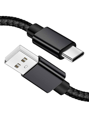 2-Meters Premium Nylon Data Deliver Cable, High-Speed 3A USB Type A to USB Type-C for Samsung/Huawei, Black
