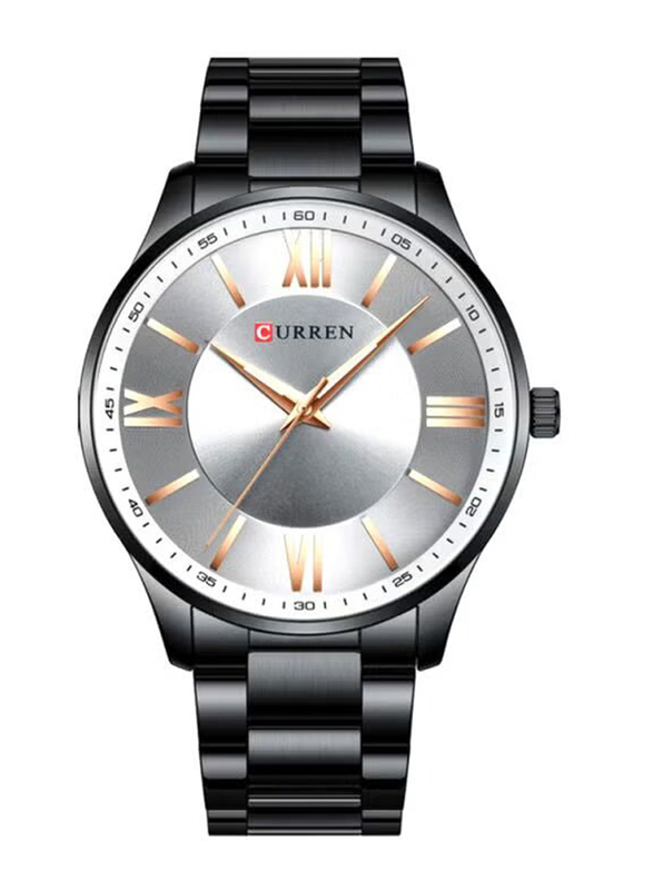 Curren Analog Watch for Men with Stainless Steel Band, Water Resistant, J4631-2, Black-Silver