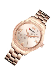 Curren Analog Watch for Women with Stainless Steel Band, Water Resistant, WT-CU-9009-RGO#D1, Rose Gold