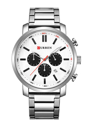 Curren Analog Watch for Men with Stainless Steel Band, Water Resistant & Chronograph, 8315-1, White-Silver