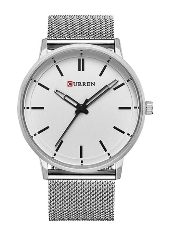 Curren Analog Watch for Men with Stainless Steel Band, Water Resistant, 8233, White-Silver