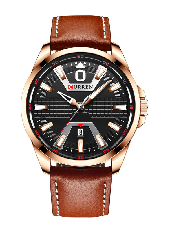 Curren Analog Watch for Men with Leather Genuine Band, Water Resistant, 8379, Brown-Black