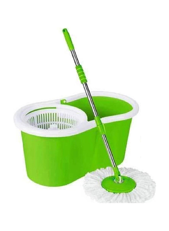 Spin Mop Bucket System 360 Spin Mop & Bucket Floor Cleaning Stainless Steel Mop Bucket with 2 Microfiber Replacement Head Refills, Green/White