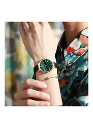 Curren Analog Watch for Women with Leather Band, J-4818B-GR, Black-Green