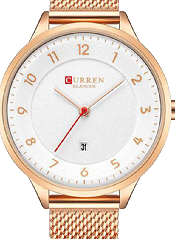 Curren Analog Watch for Men with Stainless Steel Band, Water Resistant, 9035B, Rose Gold-White
