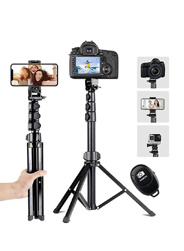 Extendable Selfie Stick Tripod Stand with Bluetooth Remote for iPhone and Android Phone, Black