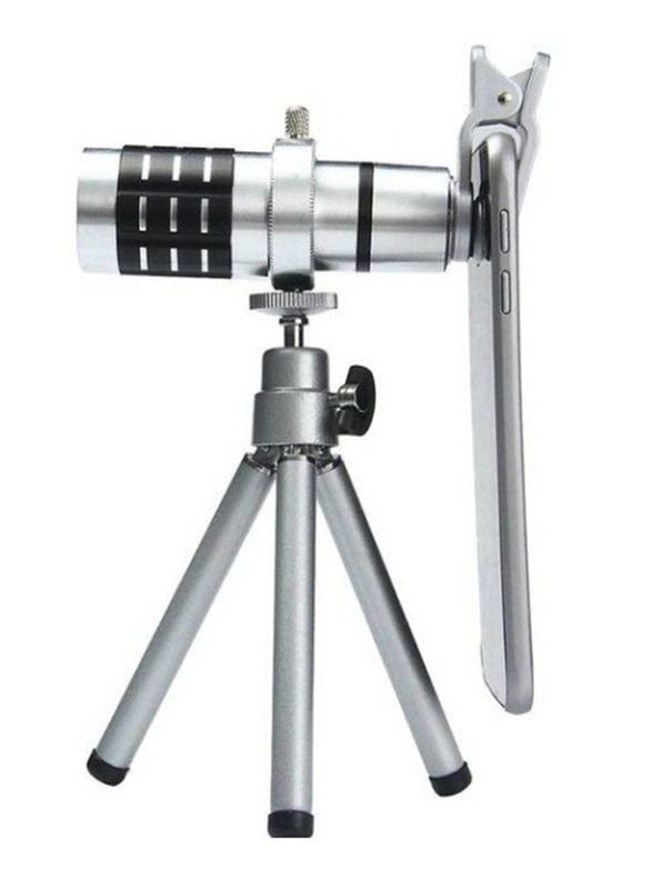 Android and iPhone Aluminium Cellphone 12X Zoom Telescope Camera Lens, Silver