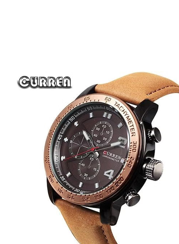 Curren Analog Watch for Men with Leather Band, Water Resistant, 8190, Brown-Red