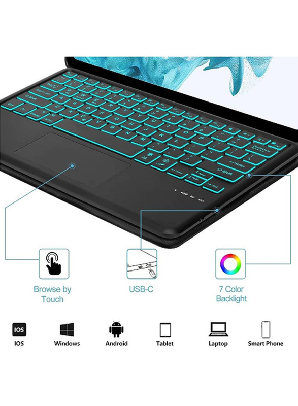 Dux Ducis Detachable Touchpad Backlit Keyboard Case for Samsung Galaxy Tab S8 Plus/S7 FE/S7 Plus 12.4 inch, Black