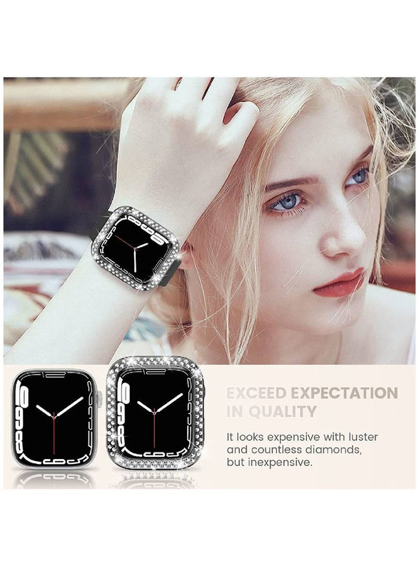 iWatch Protective PC Bling Cover Diamond Crystal Frame Case Cover for Apple Watch Series 7 41mm, 2 Pieces, Clear/Black