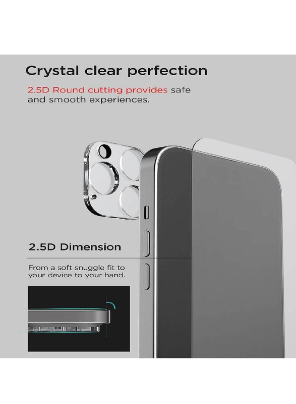 Apple iPhone 14 Pro MagSafe Mobile Phone Case Cover with Tempered Glass Screen Protector and Camera Lens Protector, Clear