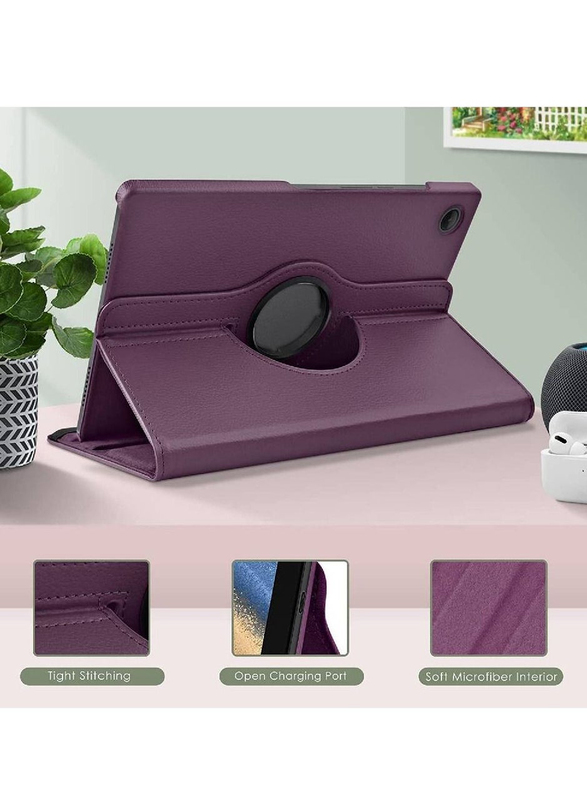 Samsung Galaxy Tab A8 Leather Tablet Flip Case Cover with 360 Degree Rotating Stand, Purple