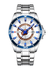 Curren Analog Watch for Men with Stainless Steel Band, J4030S-W-KM, Silver-Blue